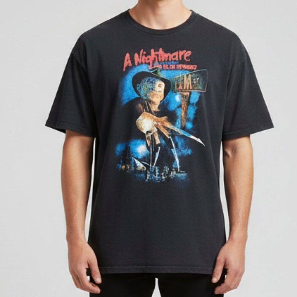 Freddy Krueger A Nightmare On Elm‎ Street Men's Black Graphic T-Shirt 2XL Horror